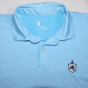 F&G Tech Mens Blue Striped Governors Club North Carolina Golf Polo Shirt L